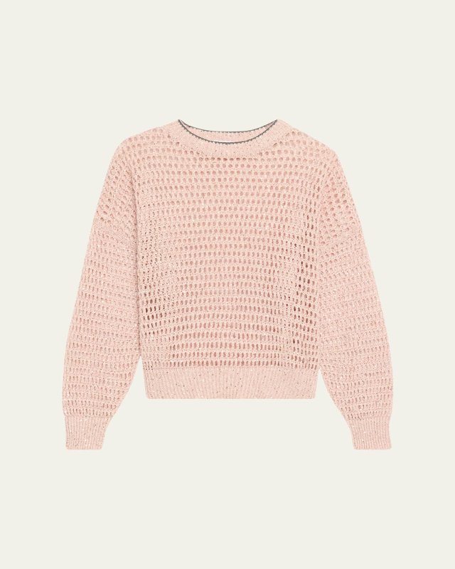 Linen Paillette Open Knit Crewneck Sweat